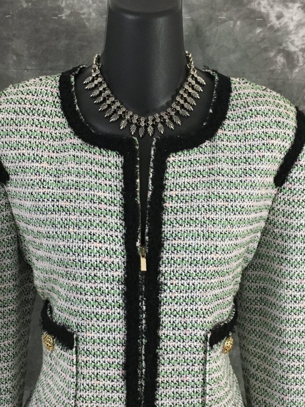 NWT NEW st john collection knit Green pink black multi jacket skirt suit size 8 - Picture 5 of 10